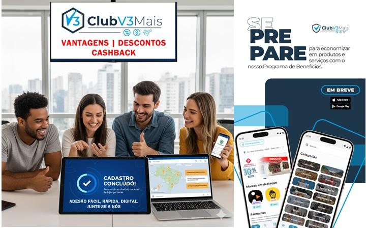 Grande novidade está chegando ao mercado: Club V3 Mais conecta consumidores e comerciantes em uma nova era de vantagens e oportunidades